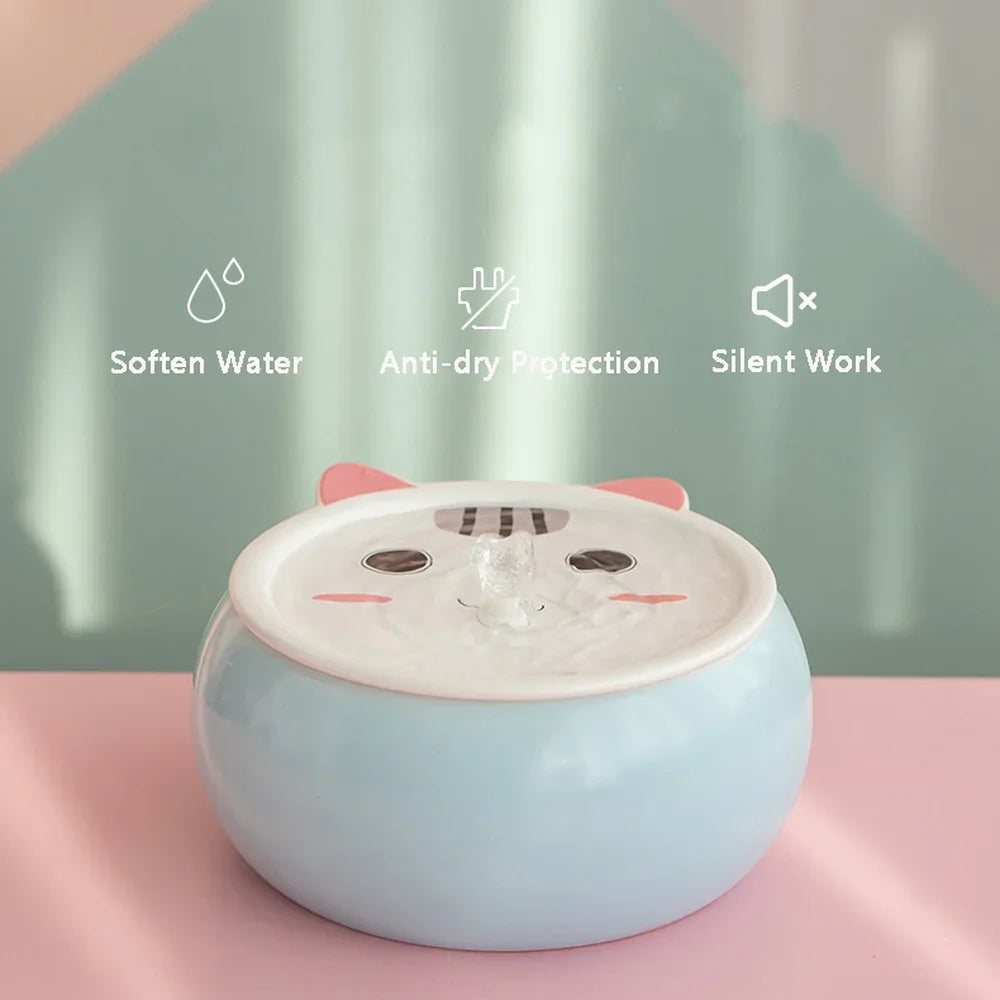 Fontaine à eau pour chats, couleur bleue, silencieuse, avec protection anti-séchage et adoucissement de l'eau.