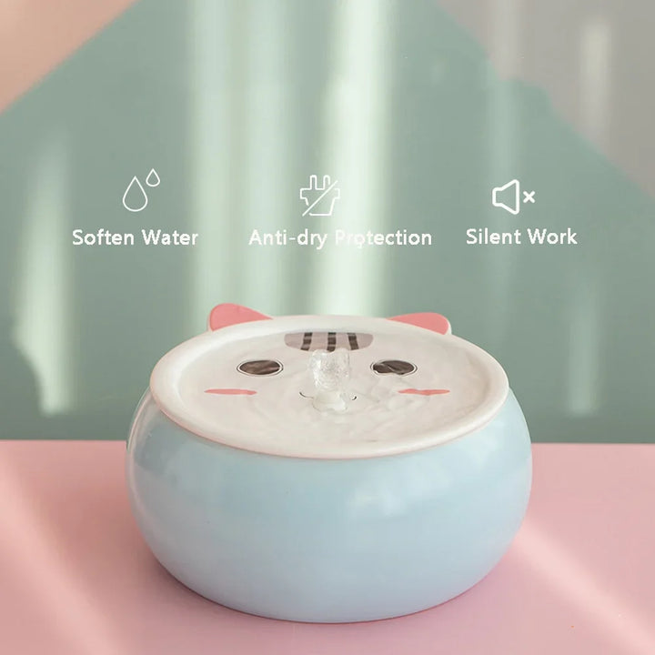 Fontaine à eau pour chats, couleur bleue, silencieuse, avec protection anti-séchage et adoucissement de l'eau.