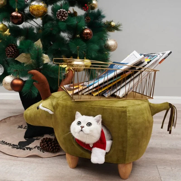 Elephant-shaped designer cat tree with pouf - ElephHaven model