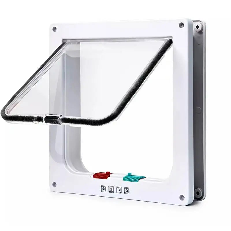 Chatière en plastique blanc avec verre transparent, fermeture à 2 positions, pour animaux domestiques.