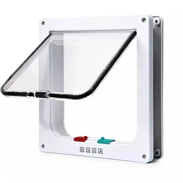 Chatière en plastique blanc avec verre transparent, fermeture à 2 positions, pour animaux domestiques.