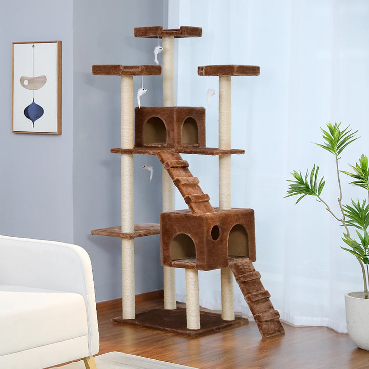 Maine Coon cat tree with condo and perches - Model: "ForteresseFéline"
