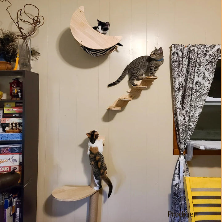 Wooden Wall-Mounted Cat Tree - Feline Perch