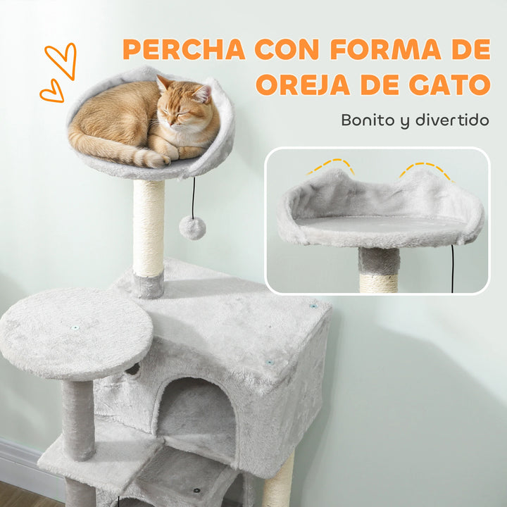 Arbre à chat 140 cm avec niches, hamac et plateforme à oreilles