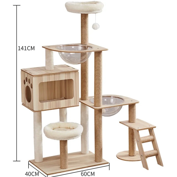 Arbre à chat multi-niveaux avec double niche et griffoirs en sisal