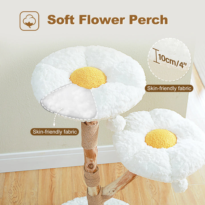 Arbre à chat en bois massif blanc avec couchages en forme de fleur