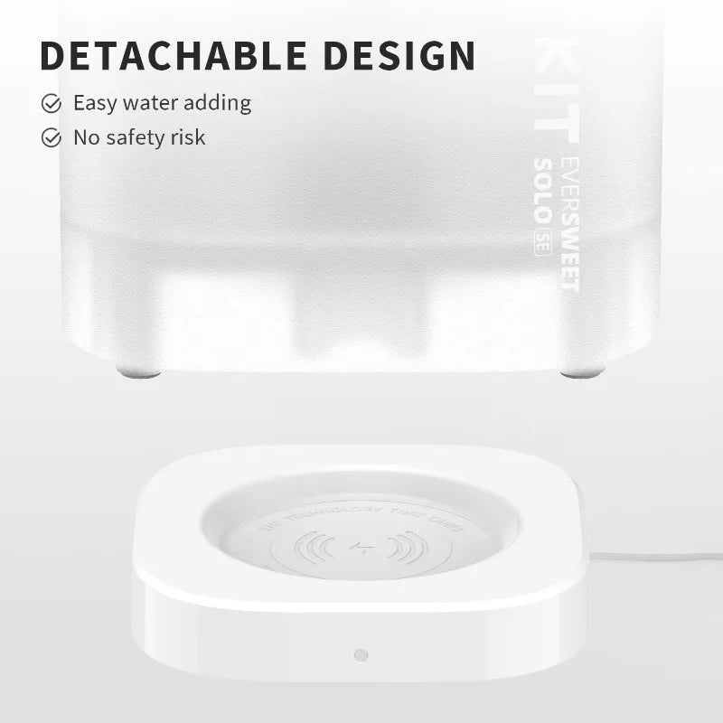 Dispositif Eversweet Solo SE, design détachable, blanc, ajout d'eau facile, sans risque de sécurité.