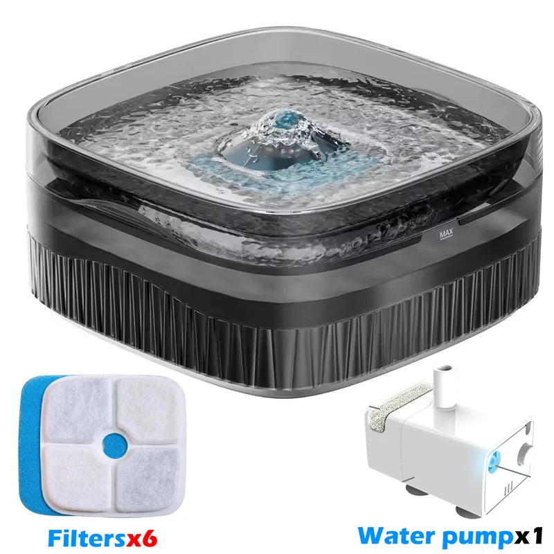 Fontaine décorative en plastique noir avec pompe à eau et 6 filtres pour un entretien facile.