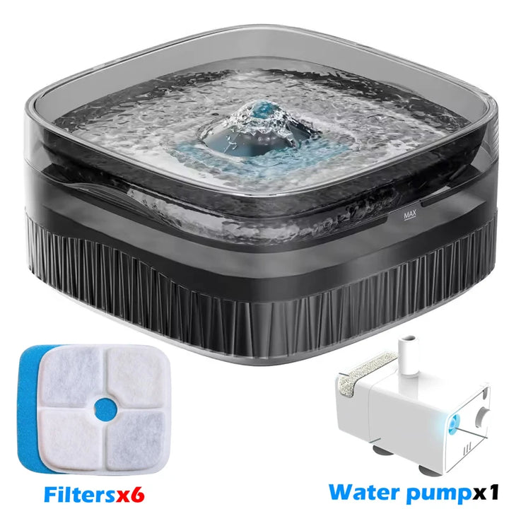 Fontaine décorative en plastique noir avec pompe à eau et 6 filtres pour un entretien facile.