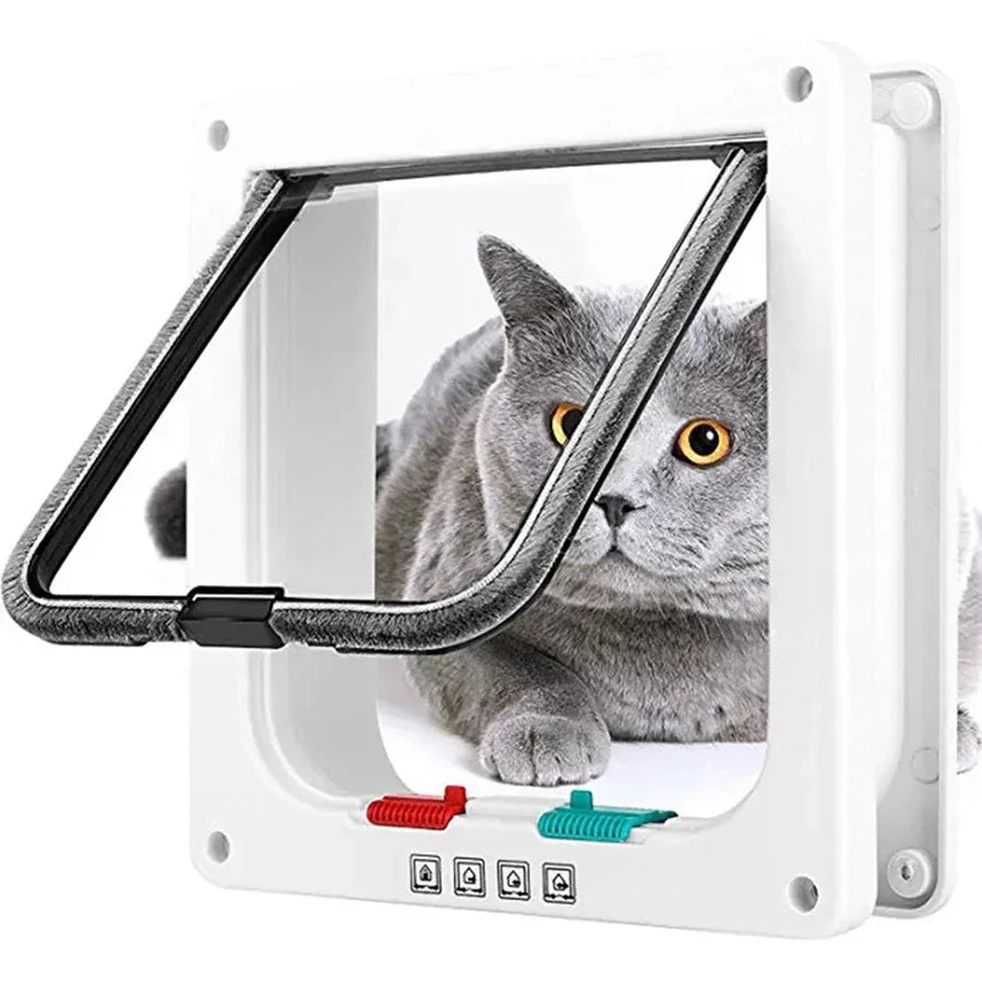 Trappe pour chat en plastique blanc avec cadre en métal, facile à installer, pour intérieur et extérieur.