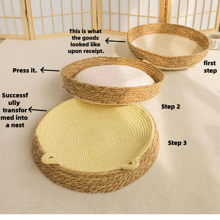 Griffoir rond en corde de jute tressée avec couchage pour chat