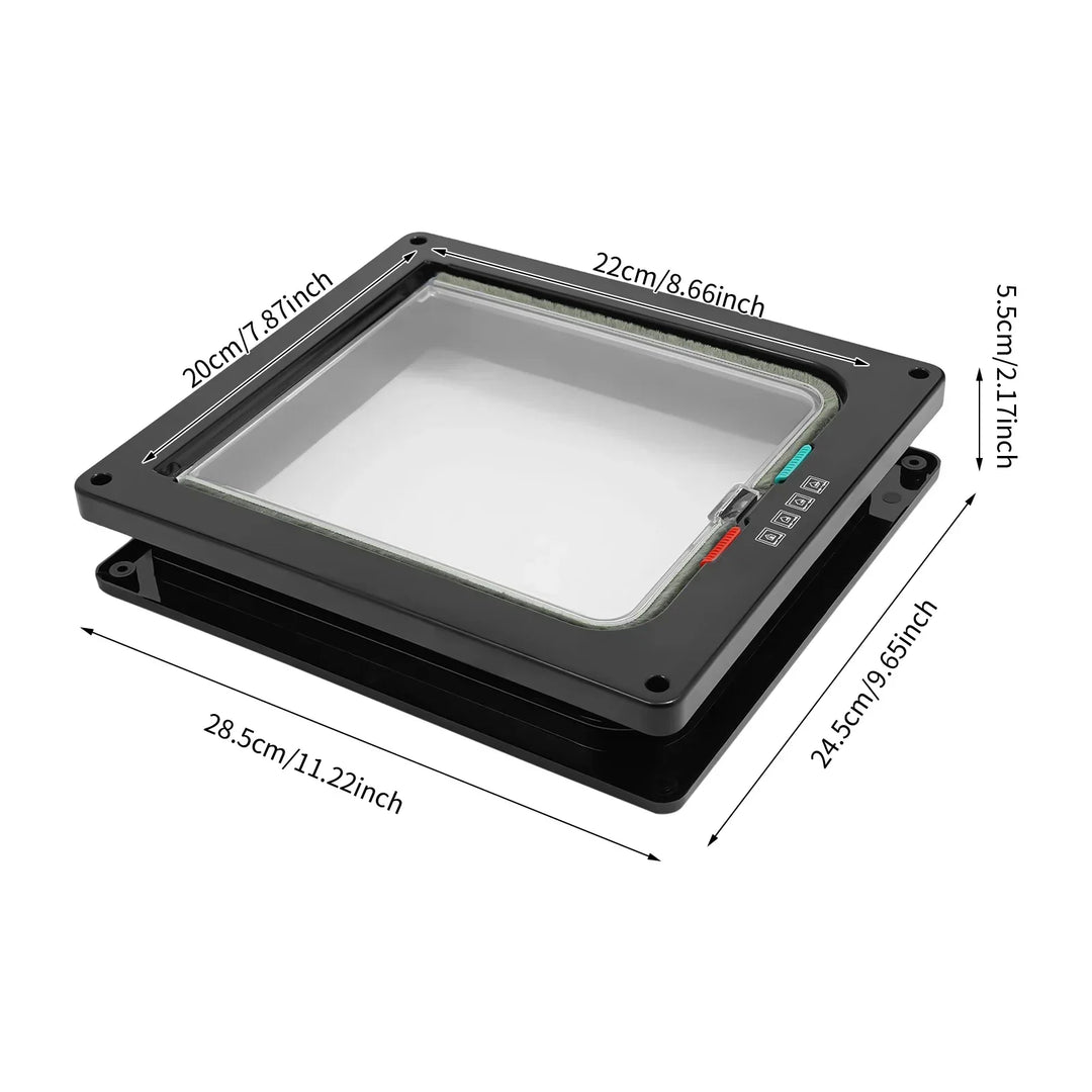 Fenêtre en verre noir de 22x20 cm pour bateau, design étanche avec commande à distance.