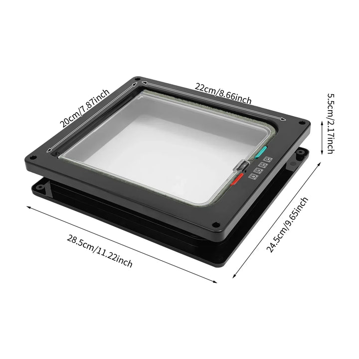 Fenêtre en verre noir de 22x20 cm pour bateau, design étanche avec commande à distance.