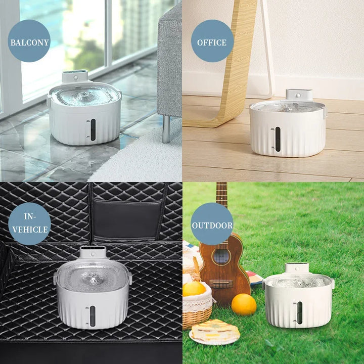 Fontaine d'intérieur et extérieur blanche, idéale pour balcon, bureau, voiture et activités en plein air.