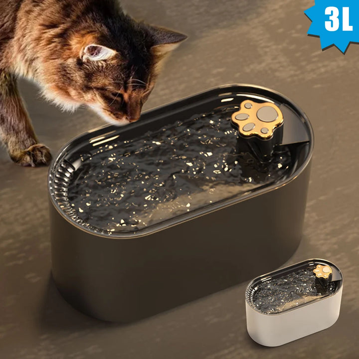 Fontaine à eau pour animaux noire, 3L, design moderne avec débit d'eau, idéale pour chats.