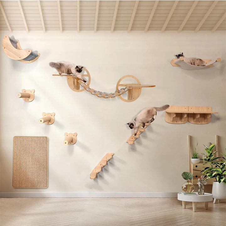 Wall-mounted cat tree - House, hammock, suspension bridge, perch - Collection: Ciel de Chat