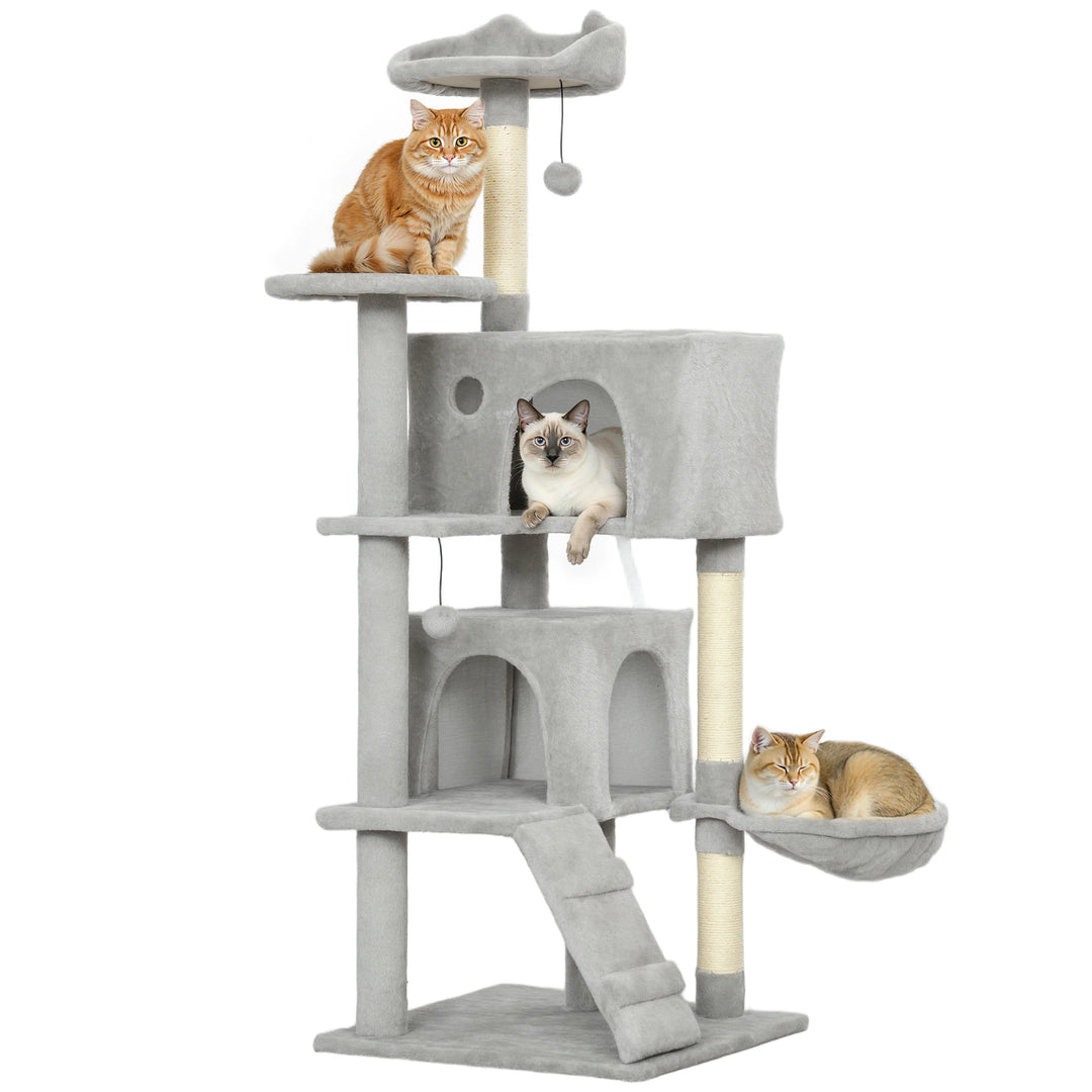 Arbre à chat 140 cm avec niches, hamac et plateforme à oreilles
