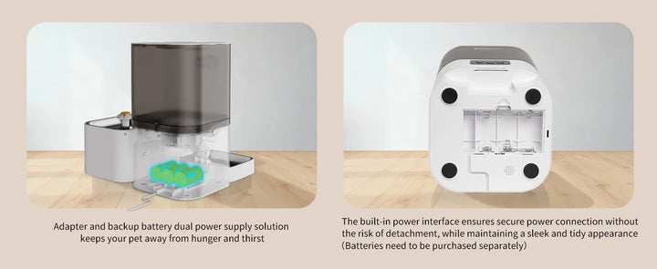 Distributeur d'aliments pour animaux avec alimentation par adaptateur et batterie de secours, design moderne