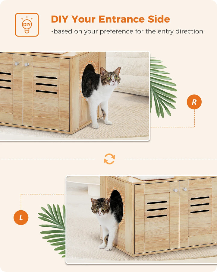 Designer Wooden Cat Tree with Litter Box - LuxeNest Model 