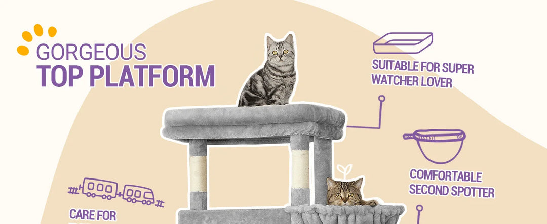 Arbre à chat 210 cm gris clair avec niches, hamac et griffoirs sisal