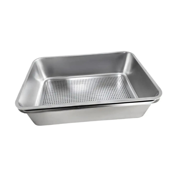 Bac à litière ouvert en inox anti-projection – Modèle "SteelTray EasyClean"
