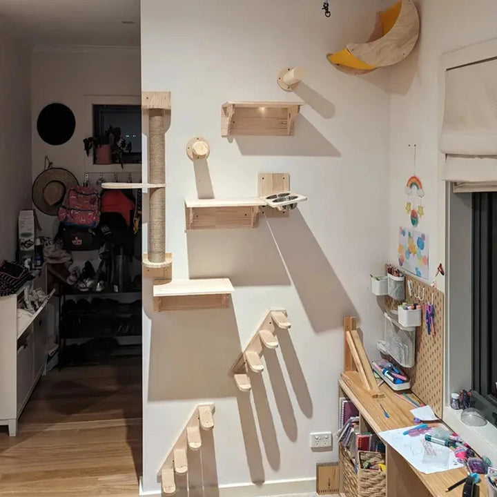 Wall-mounted cat tree collection - Suspension bridge and wall-mounted bowl - AcroChat