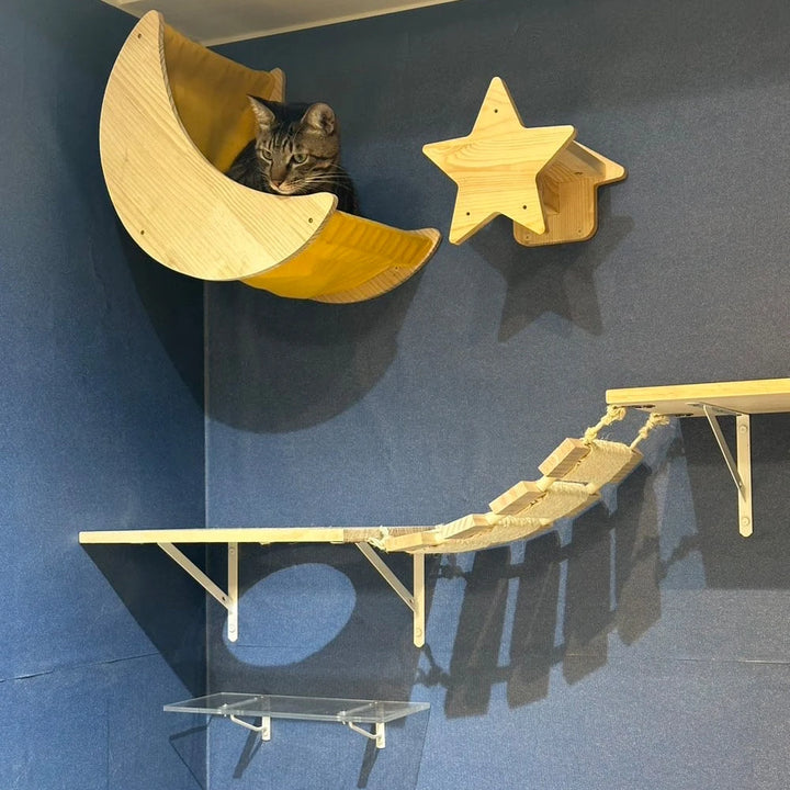 Wall-mounted cat tree collection - Suspension bridge and wall-mounted bowl - AcroChat
