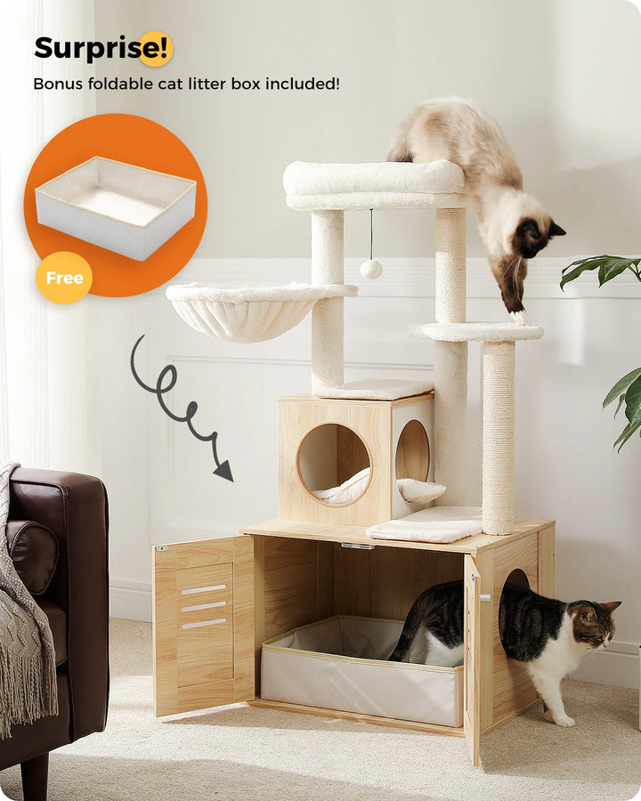 Designer Wooden Cat Tree with Litter Box - LuxeNest Model 