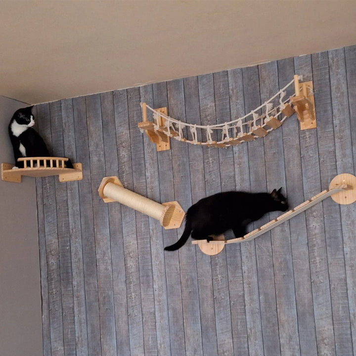 Wandmontierter Katzenbaum aus Holz - Cat Adventure Hängebrücke