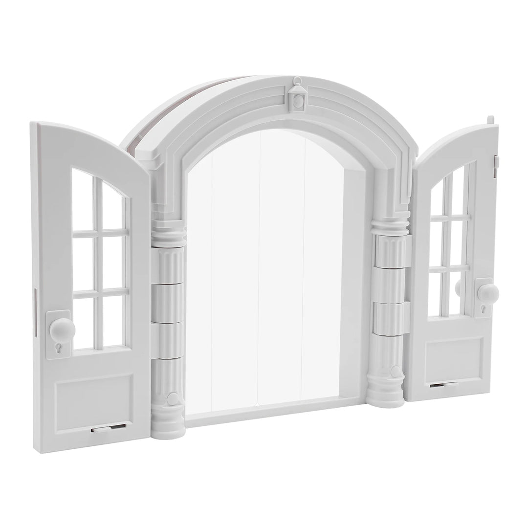 Miroir décoratif blanc en forme de porte avec fenêtres, embellit votre intérieur.