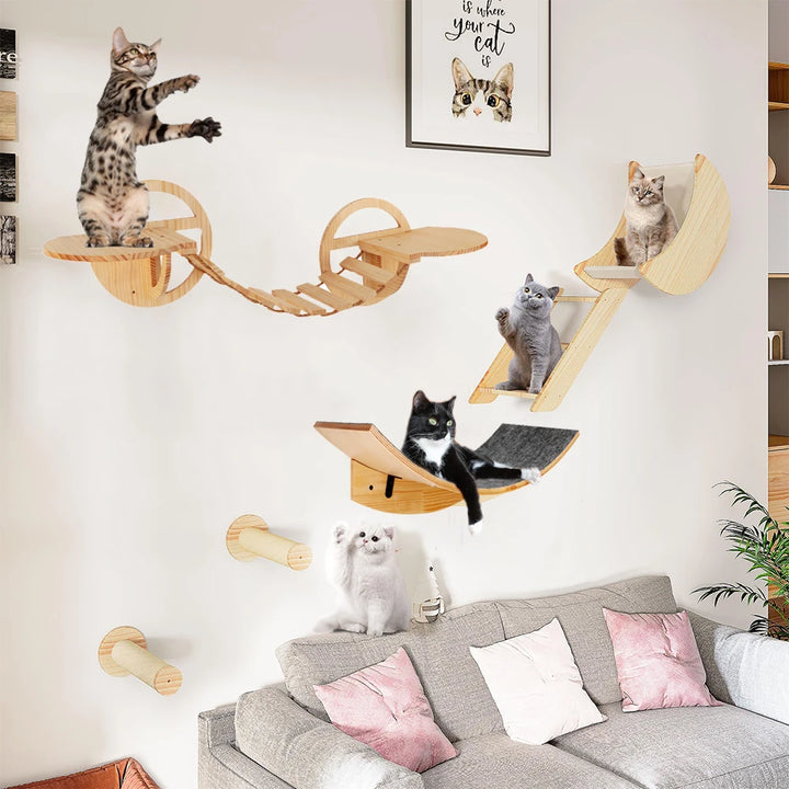 Wall-mounted cat tree - House, hammock, suspension bridge, perch - Collection: Ciel de Chat