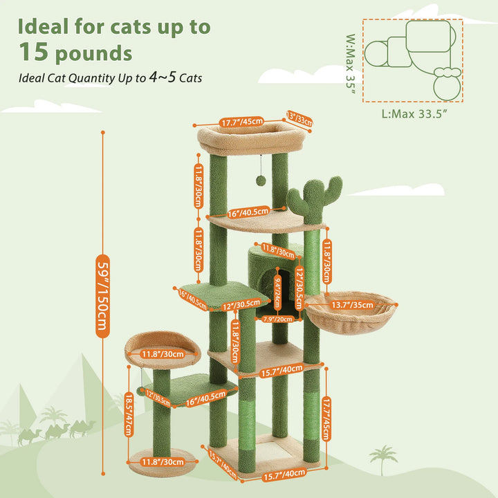 Cactus Cat Tree with Condo and Hammock - Model: "CactusPalace"