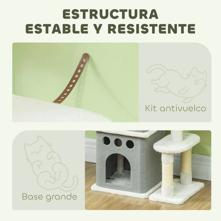 Arbre à chat 126 cm crème avec niches, hamac et griffoirs