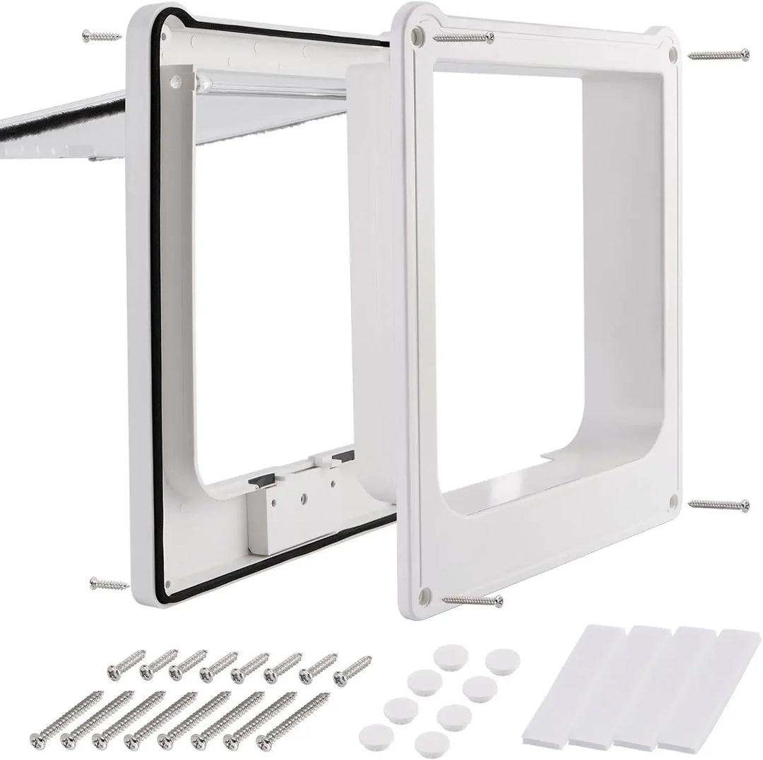 Cadre de montage blanc pour accessoire, comprenant vis et pièces de support, facile à installer.