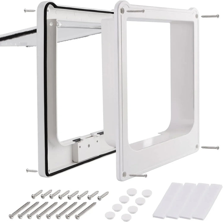 Cadre de montage blanc pour accessoire, comprenant vis et pièces de support, facile à installer.