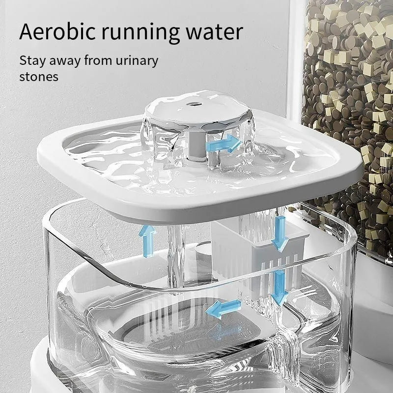 Fontaine à eau aérobique blanche, design élégant, prévient les calculs urinaires avec un mouvement d'eau.