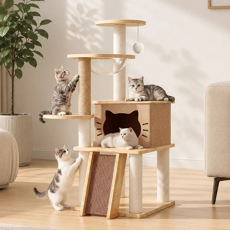 Arbre à chat multi-niveaux avec hamac et poteaux à griffer