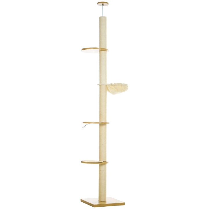Arbre à chat sol plafond 230 cm en chêne et blanc crème