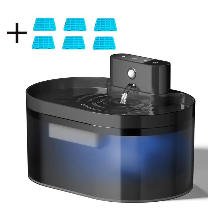 Fontaine d'eau pour animaux, noir, avec fonction de filtration, inclut 6 filtres supplémentaires.