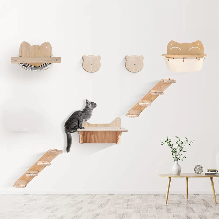 Wall-mounted cat tree - House, hammock, suspension bridge, perch - Collection: Ciel de Chat