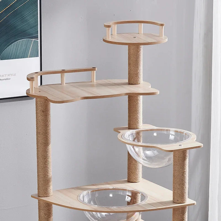 Arbre à chat multi-niveaux avec double niche et griffoirs en sisal