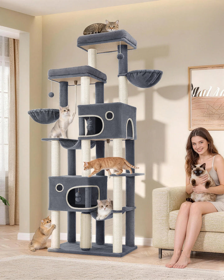 Arbre à chat XXL 213 cm gris foncé pour Maine Coon avec hamacs
