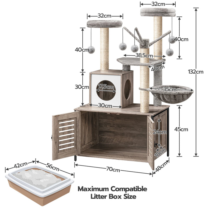 Cat Tree Litter Box Furniture - "HideawayPaws" Model