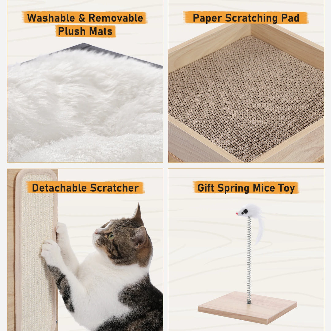Multi-level wooden cat tree with condo - Model: "LuxiGriff"