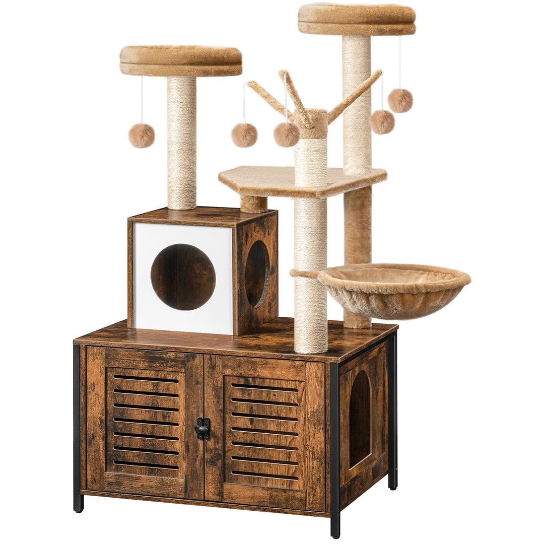 Designer Wooden Cat Tree with Litter Box - LuxeNest Model 