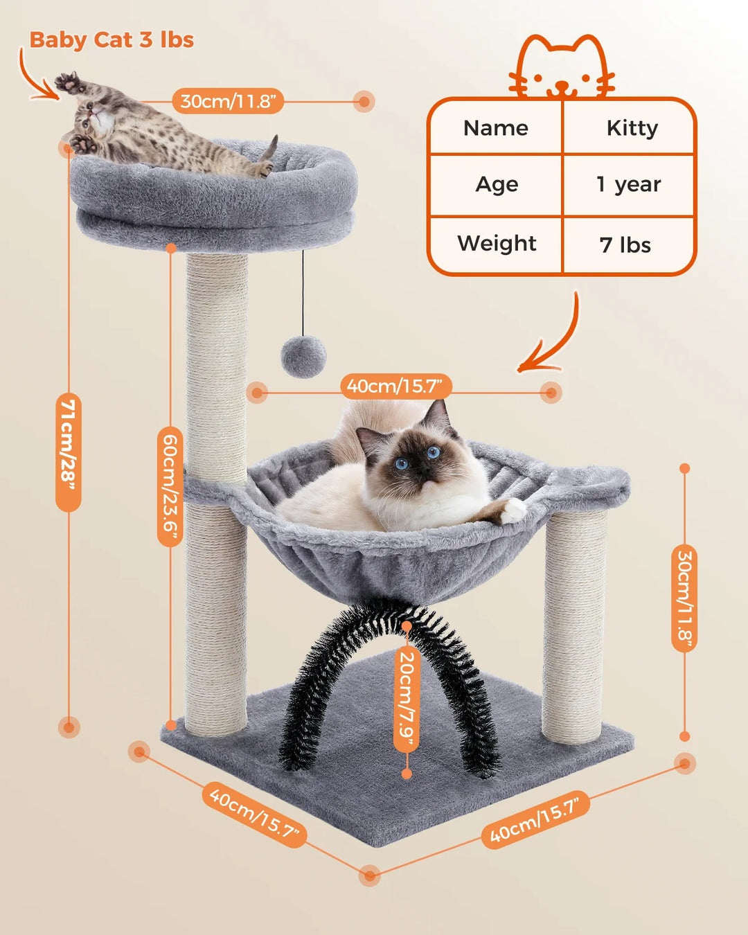 Comfortable Cat Tree with Hammock - "Kiki" Model