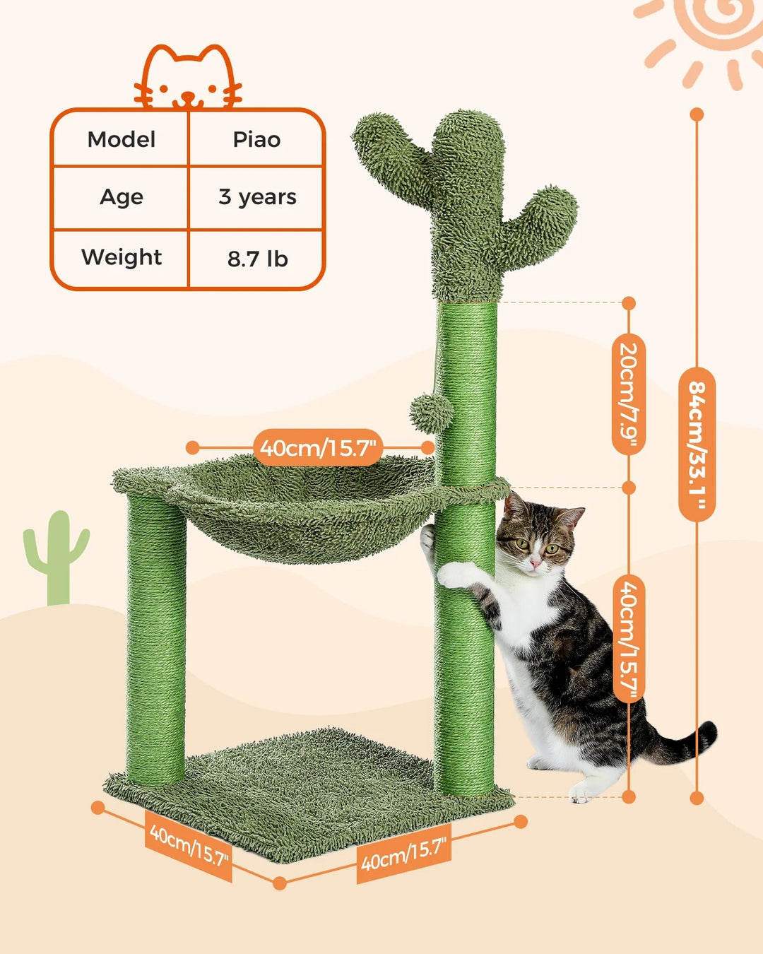 Comfortable Cat Tree with Hammock - "Kiki" Model