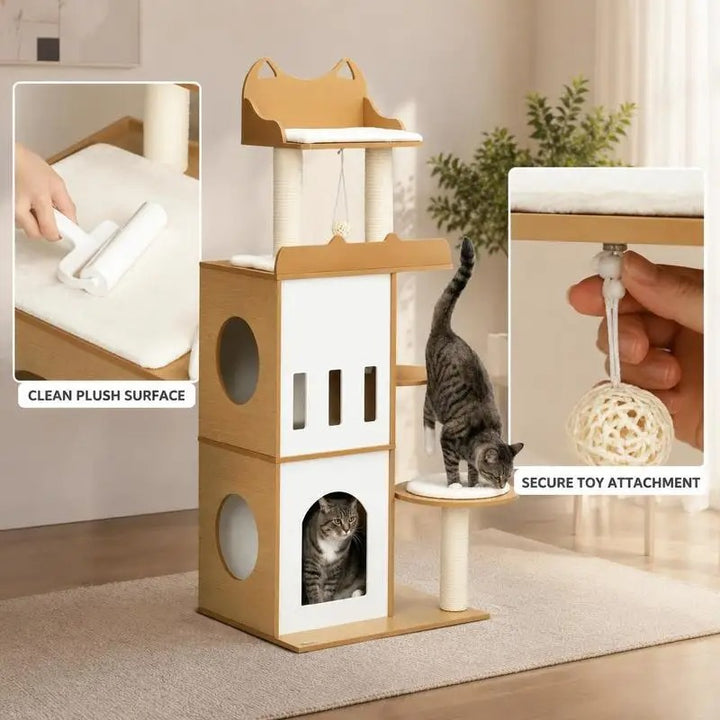 Designer wooden cat tree - CozyCondos model