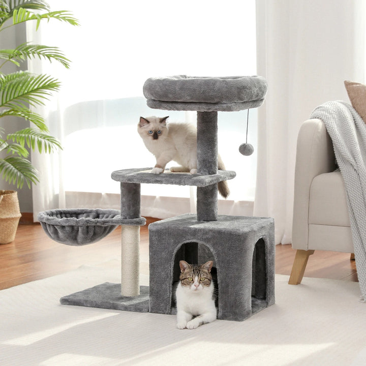 Beige cat tree with perched nest L