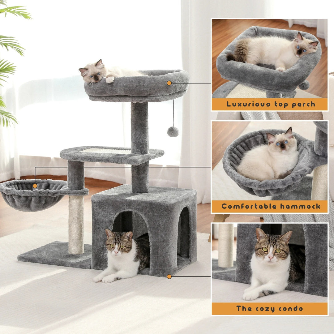Beige cat tree with perched nest L